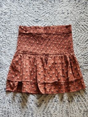 Madewell Smocked Pull-On Tiered Mini Skirt in Wild Calendula Block-Print Size S